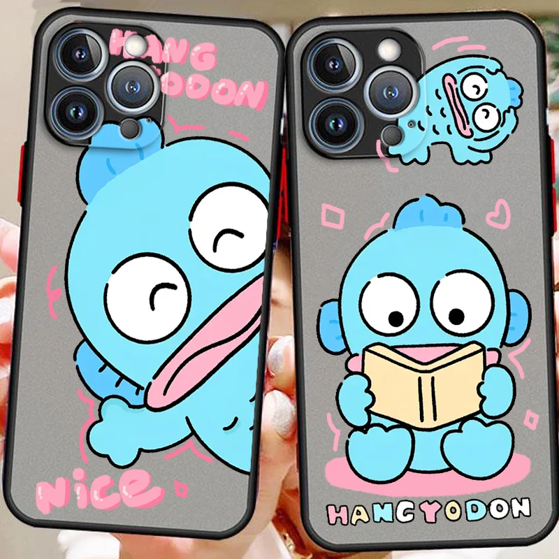 

Sanrio HANGYODON Ugly Fish Frosted Translucent For Apple iPhone 16 15 14 13 12 11 XS XR X Pro Max Plus Mini Soft Phone Case
