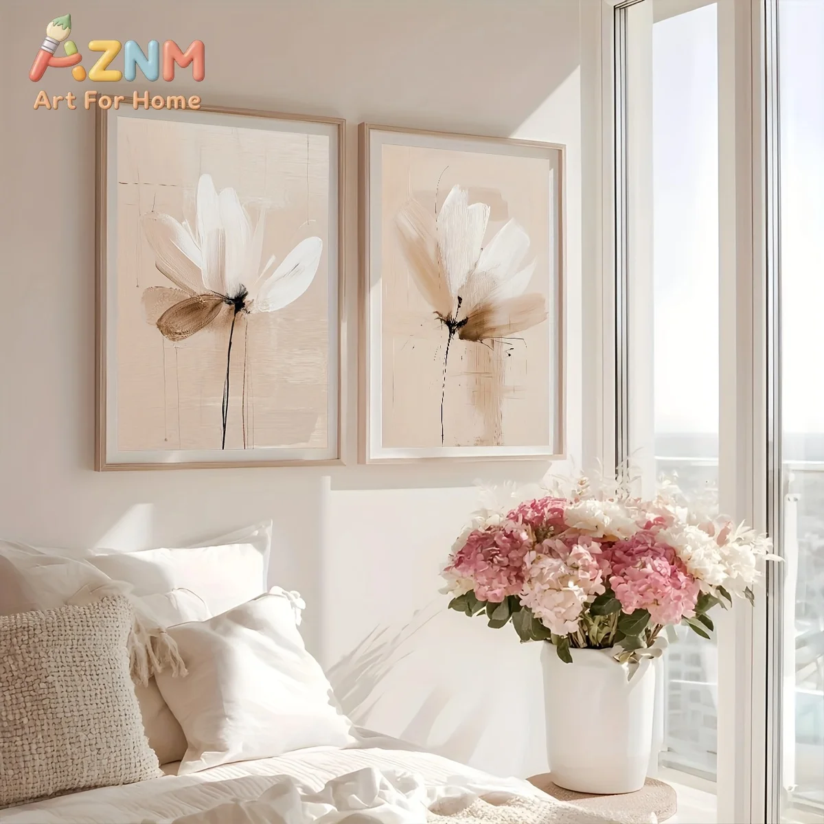 Spring Abstract Flower Print Neutral Minimalist Floral Wall 