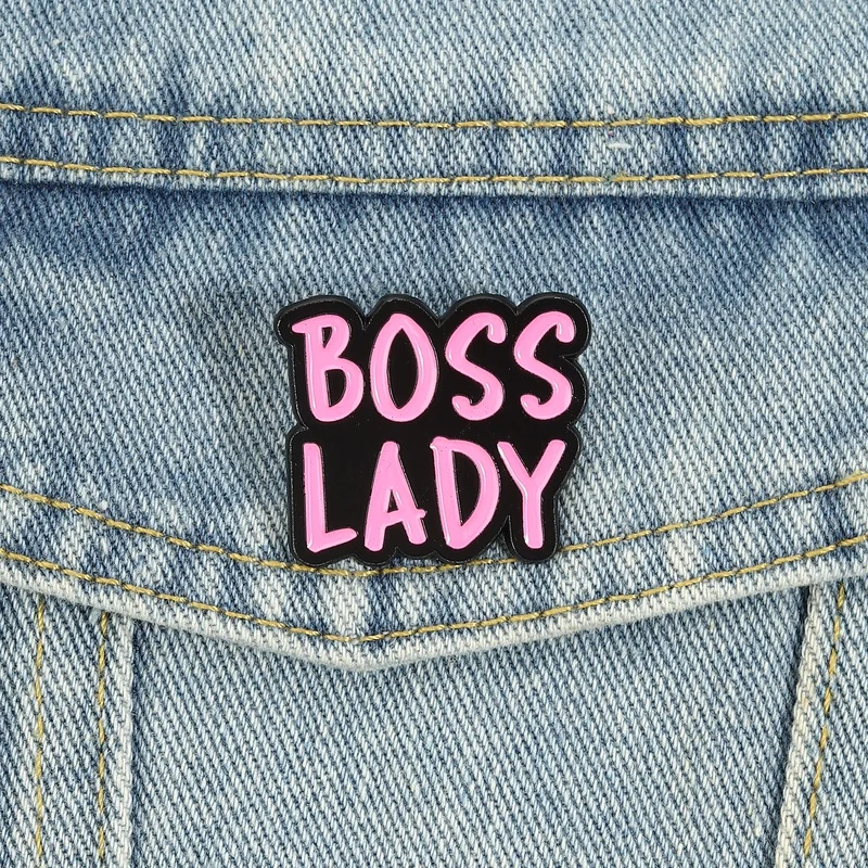 BOSS LADY Enamel Pins Pink Text Brooches Women Empowerment Badge Empowering Quote Jewelry Accessory Gifts For Friends