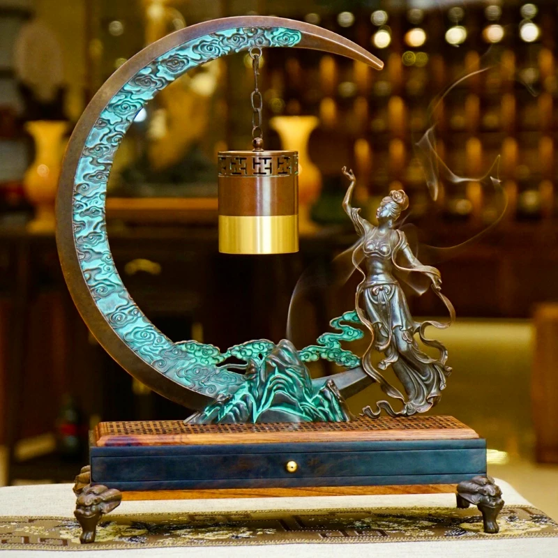 Chang'e Flying to the Moon Music Bluetooth Ornament Incense Holder Lotus Incense Stick Copper Incense Burner Home Decor Zen