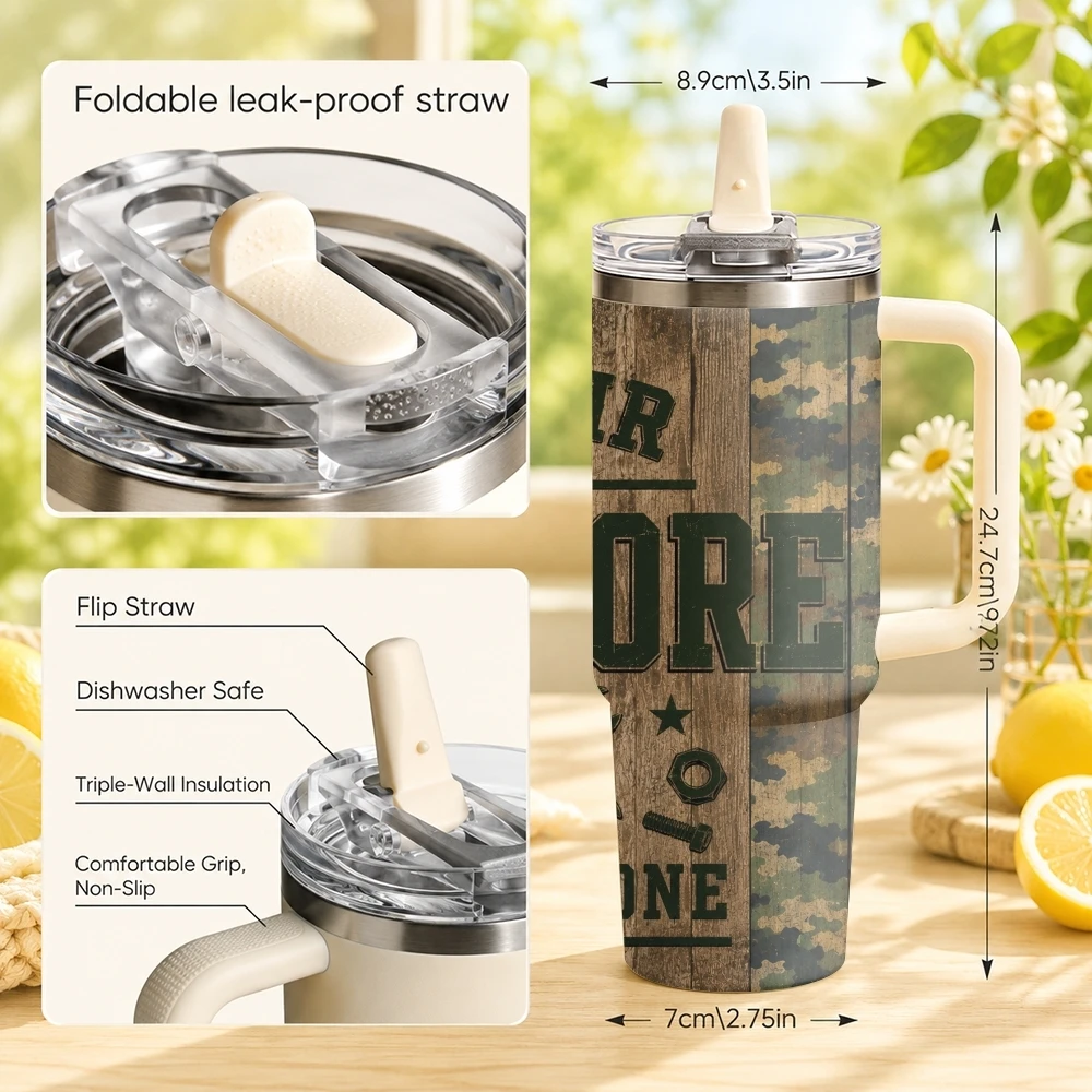 Camouflage Toolbox Vacuum Flasks 40oz Stainless Steel Tumbler with Handle Straw Lid Vacuum Insulated Double Wall Leak Proof