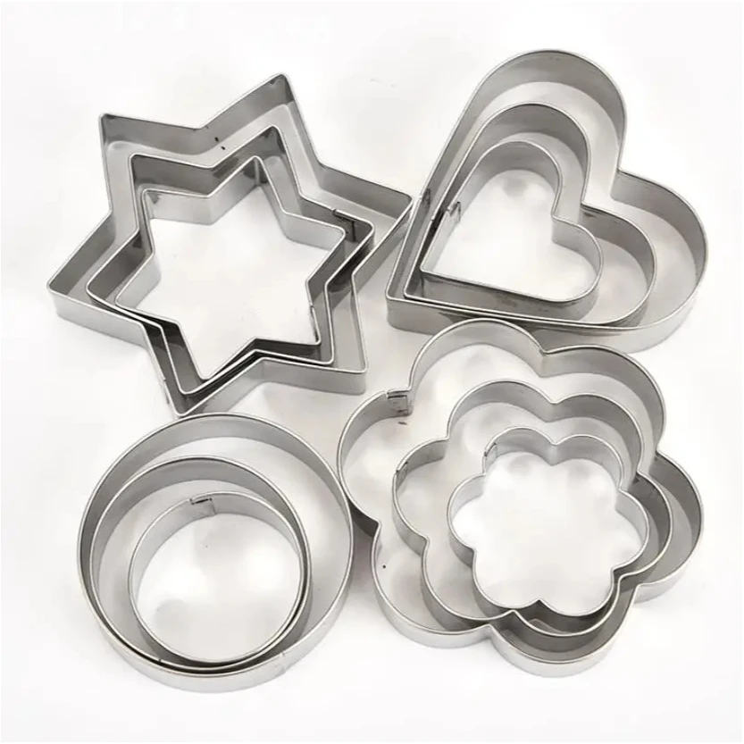 

12Pcs/Set Stainless Steel Cookie Biscuit DIY Mold Star Heart Round Flower Shape Cutter Baking Mould Tools Fruit Cut Egg Mold
