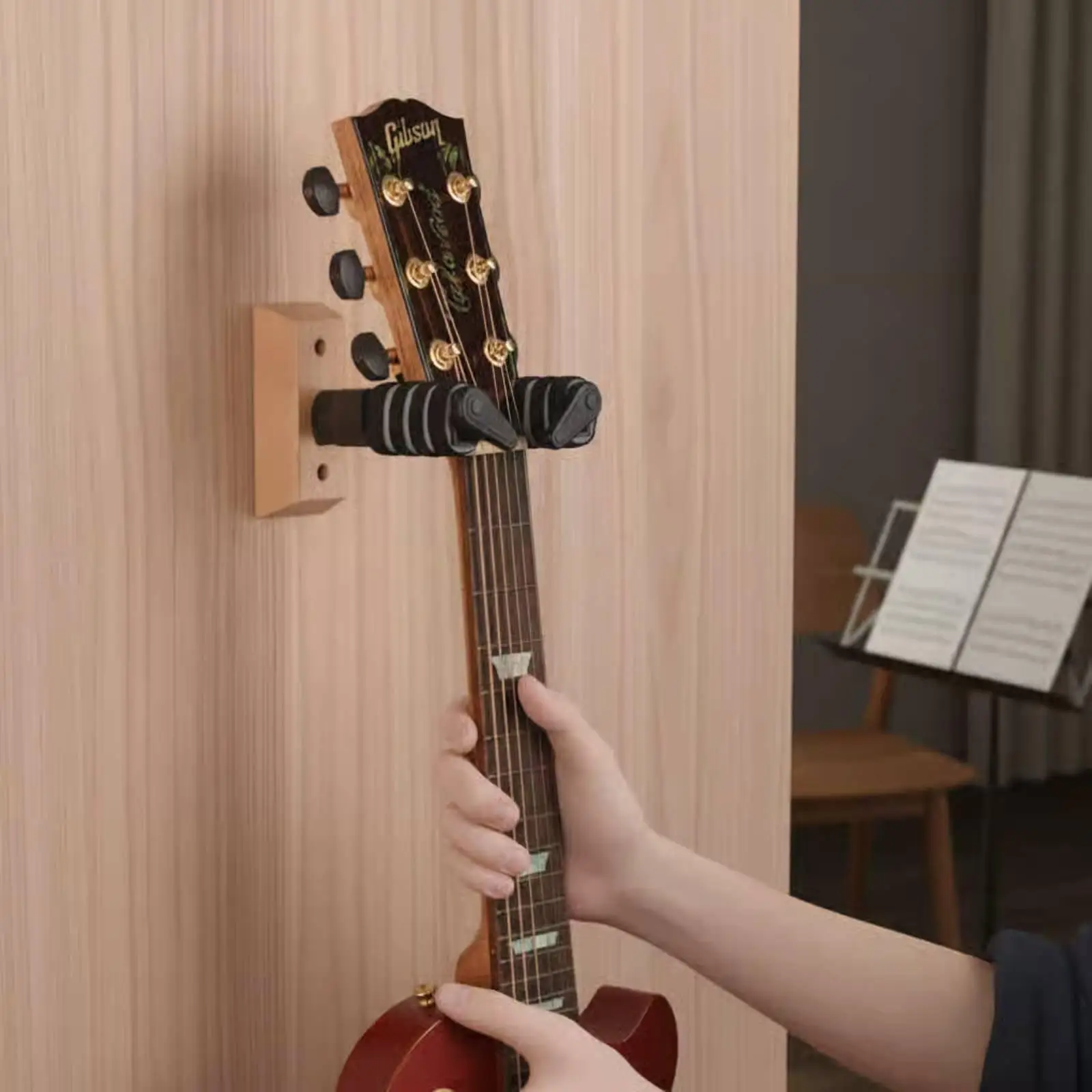 Self-Locking Guitar Wall Wall Hanger Saving Wooden Base Guitar Simple Installation Installation Musical Instrument Accessory for