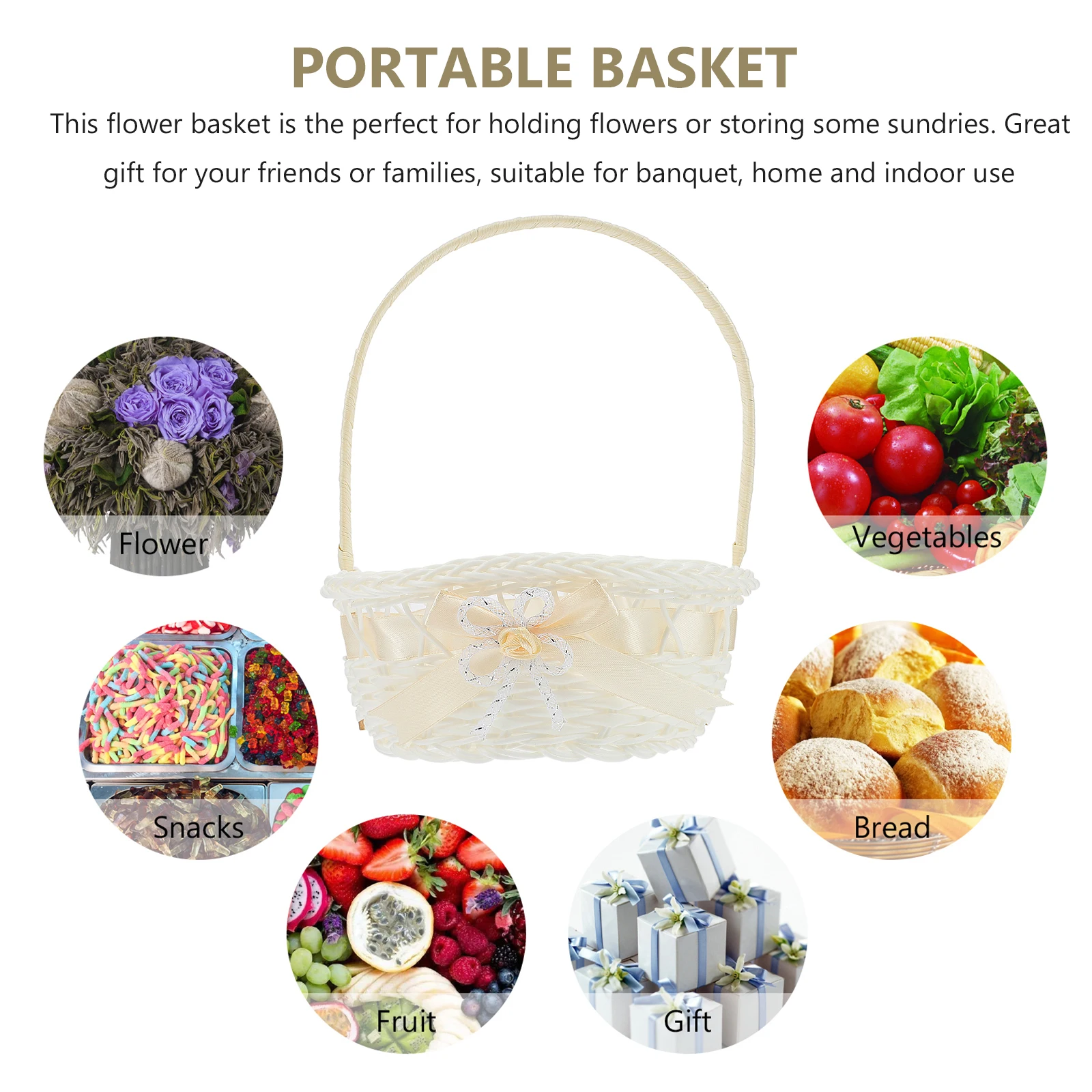 

Woven Flower Medium Storage Baskets Handmade Portable Basket Portable Decorative Indoor Wedding Gift Butterfly Bow