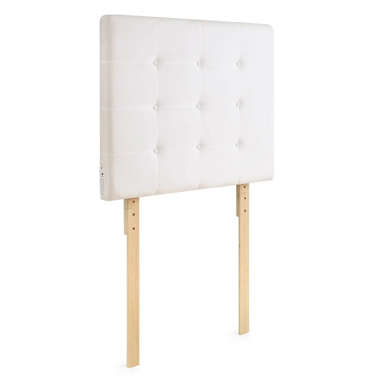 Tufted Plush Headboard with Left Side Outlet & Legs, White Dorm Bed for College Students, Customized