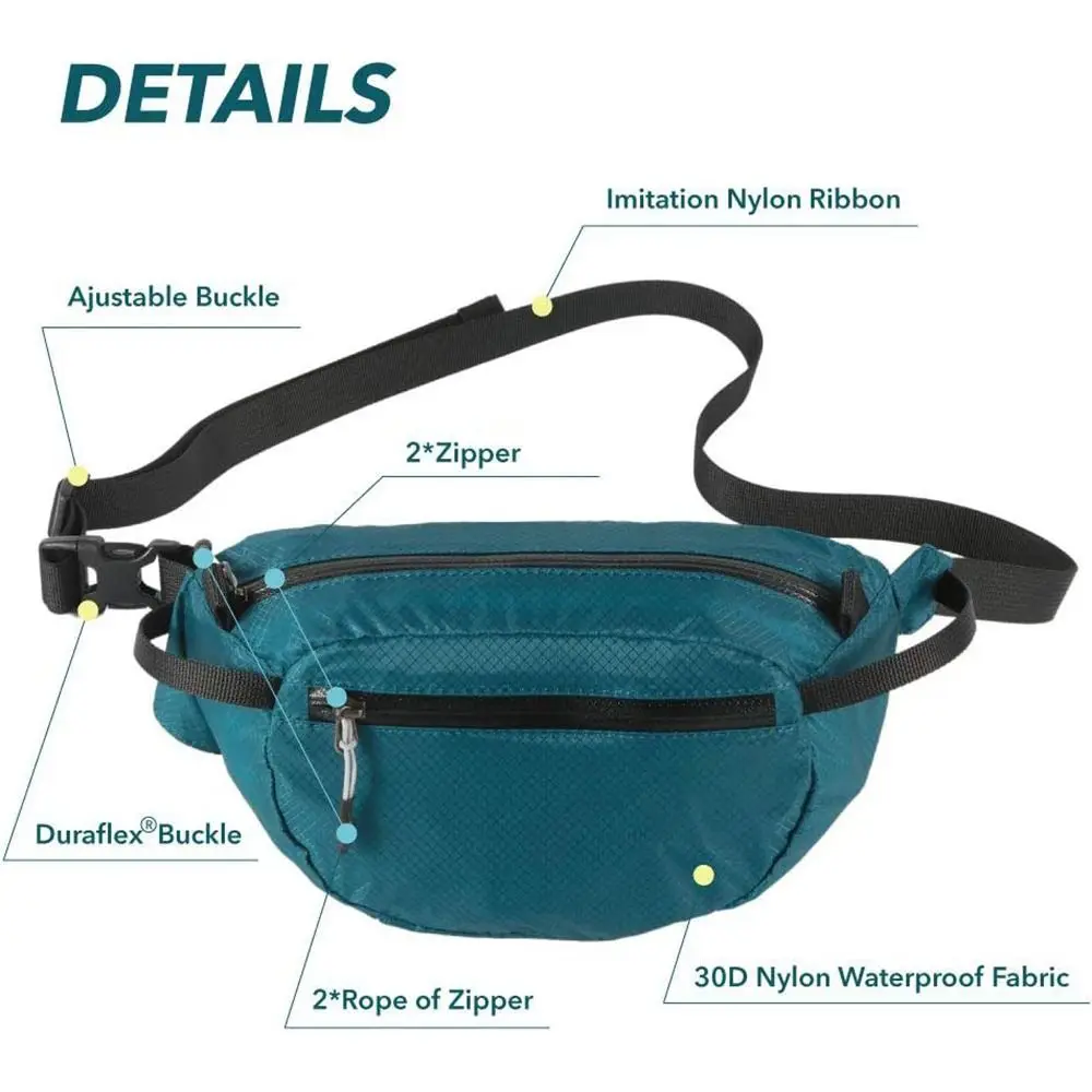 Packable Sports Waist Pack Fashionable Folding Outdoor Crossbody Bag Travel Lightweight Hiking Pouch