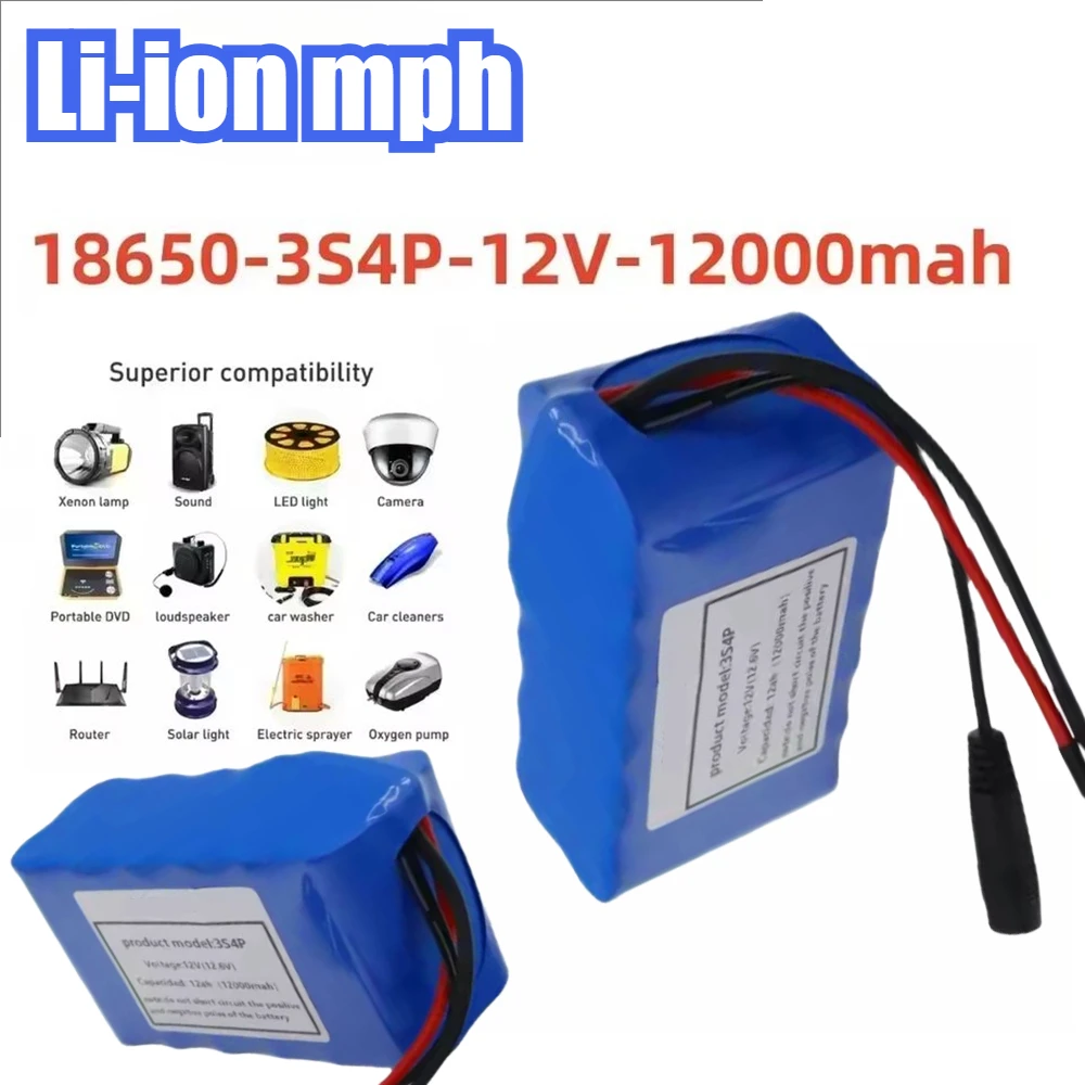 

18650 lithium ion12V 3s4p12Ah battery pack 12V 12000mAh DC12.6V super large capacity rechargeable battery with BMS + charger
