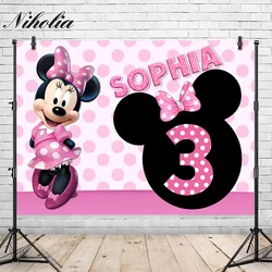 Custome Minnie Mouse Achtergronden Verjaardagsfeestje Voor Baby Meisje Kinderen Prinses Roze Fotografie Foto Achtergrond Banner Props Decors