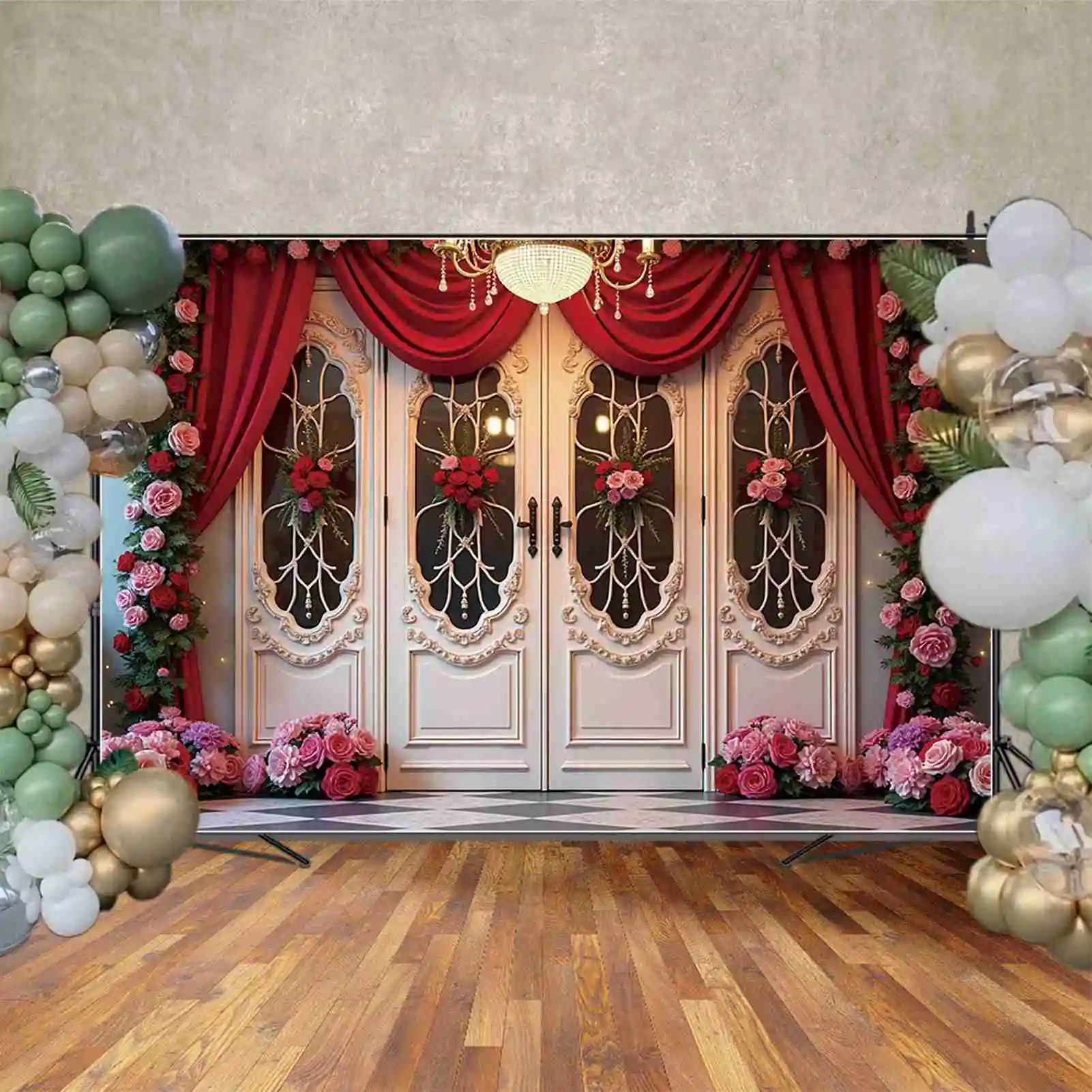 MOON.QG 14 فبراير عيد الحب خلفية التصوير تيدي بير القلب الوردي الستار فوتوزون خلفية زوجين استوديو الدعائم