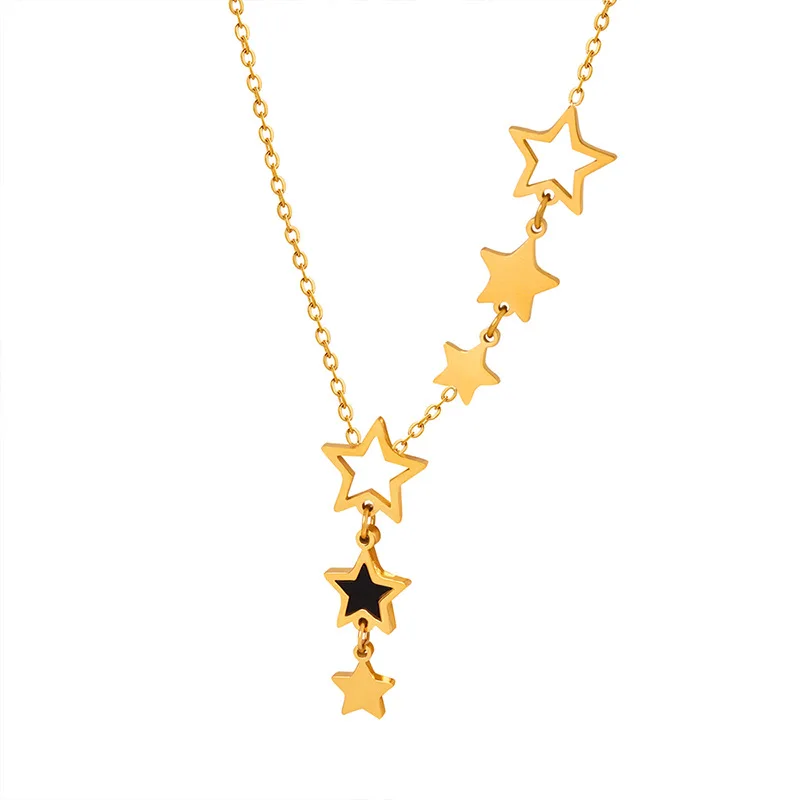 Trendy Star Pendant Necklace for Women High Quality Stainless Steel Gold Plated Chain Black Acrylic Fashion Jewelry Accesories