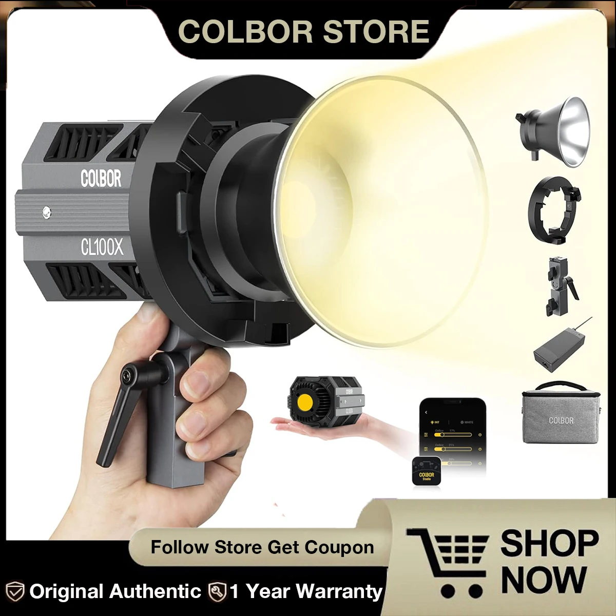 

COLBOR CL100X 110W Bicolor COB LED Video Light 2700K-6500K CRI97+ Bowens Mount APP Control 10 Light Effect for Photography