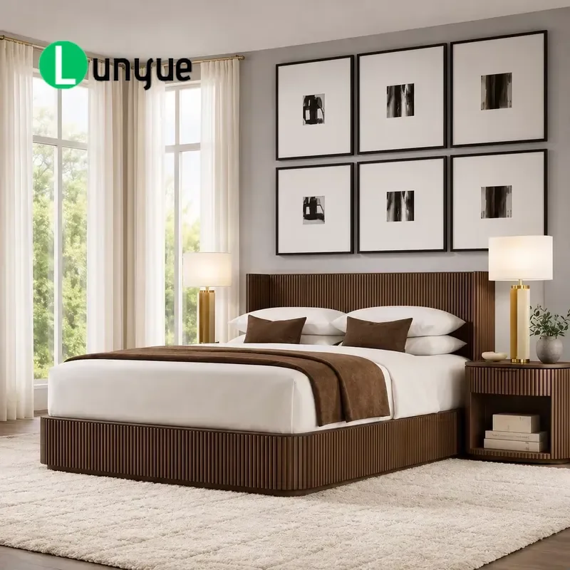Modern Wooden Bed Frame Luxury Solid Wood Bedroom Furniture Set for Villa Hotel Holiday Room Durable Stylish Design