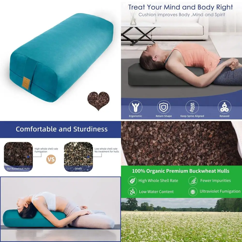 

Rectangular Organic Buckwheat Meditation Pillow with 100% Cotton Cover, 24x10.5x5.5 inches