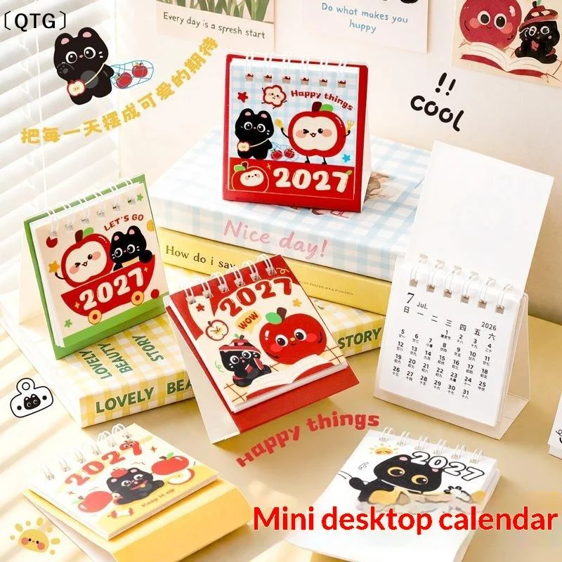 2027 Mini Desktop Calendar Cute Cartoon Cat Prints Desk Calendar Portable Office Desk Decoration