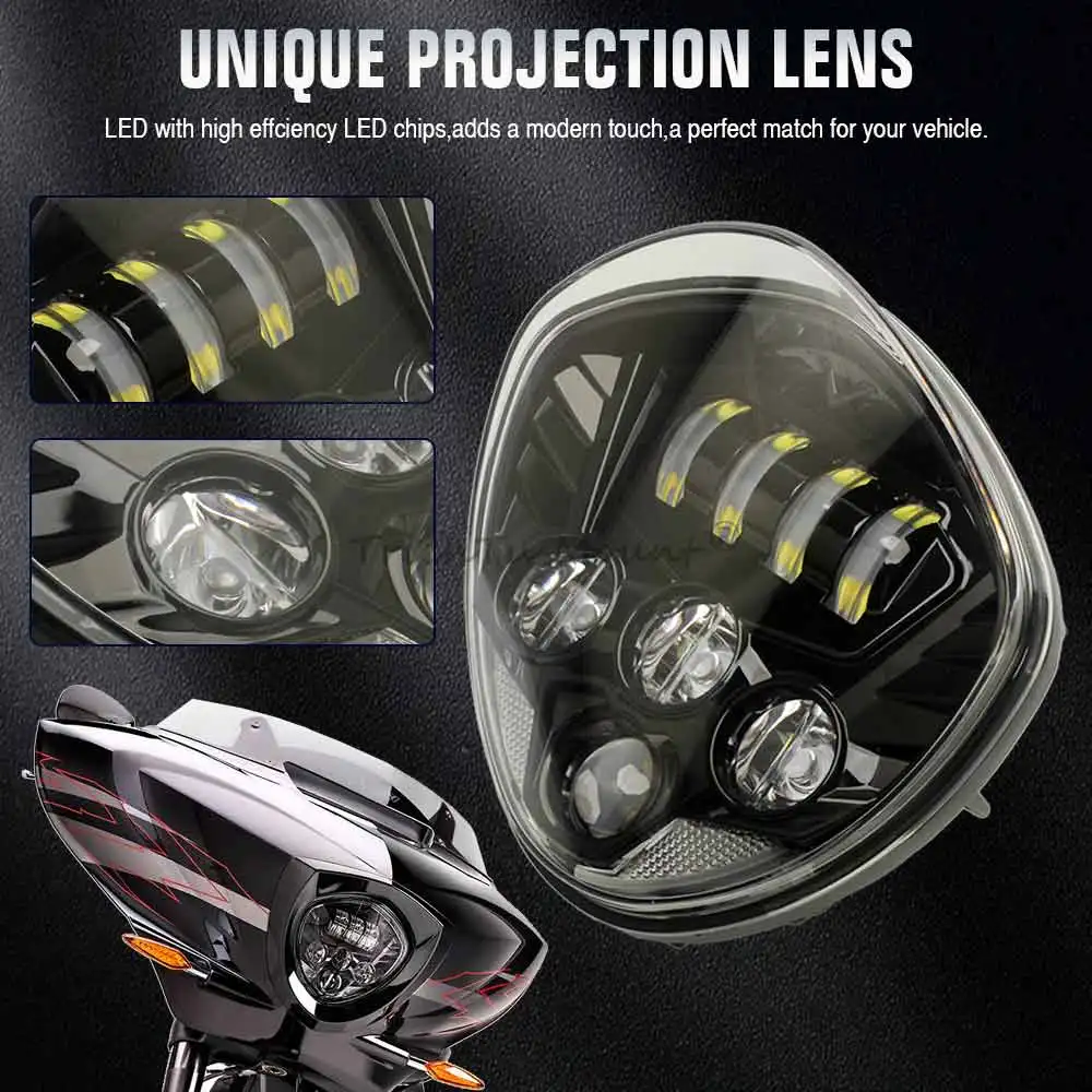 Front LED Head Light 60W Fits For Victory Cross Country Tour 8‑Ball High‑Ball Magnum 2008-2017 Motorcycle Hi/Low Beam Head Lamps view 6