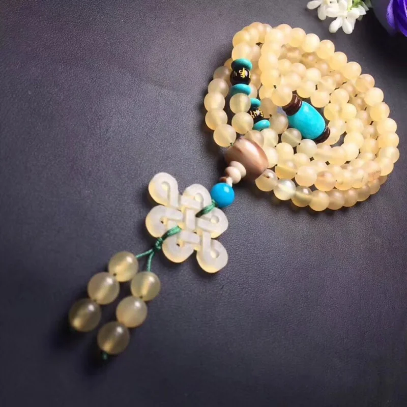 

108 Buddha beads of 's ! Paired with Amazonite, Chinese knot made of ram's horn, black agate, and six-character mant