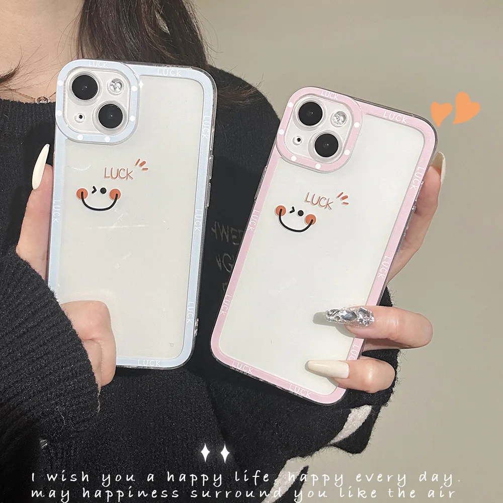 Clear drop-proof soft phone case for iPhone 14 13 12 11 Pro Max 14Plus X XS XR XS MAX 7 8 Plus SE2 2020 cute smiley face case