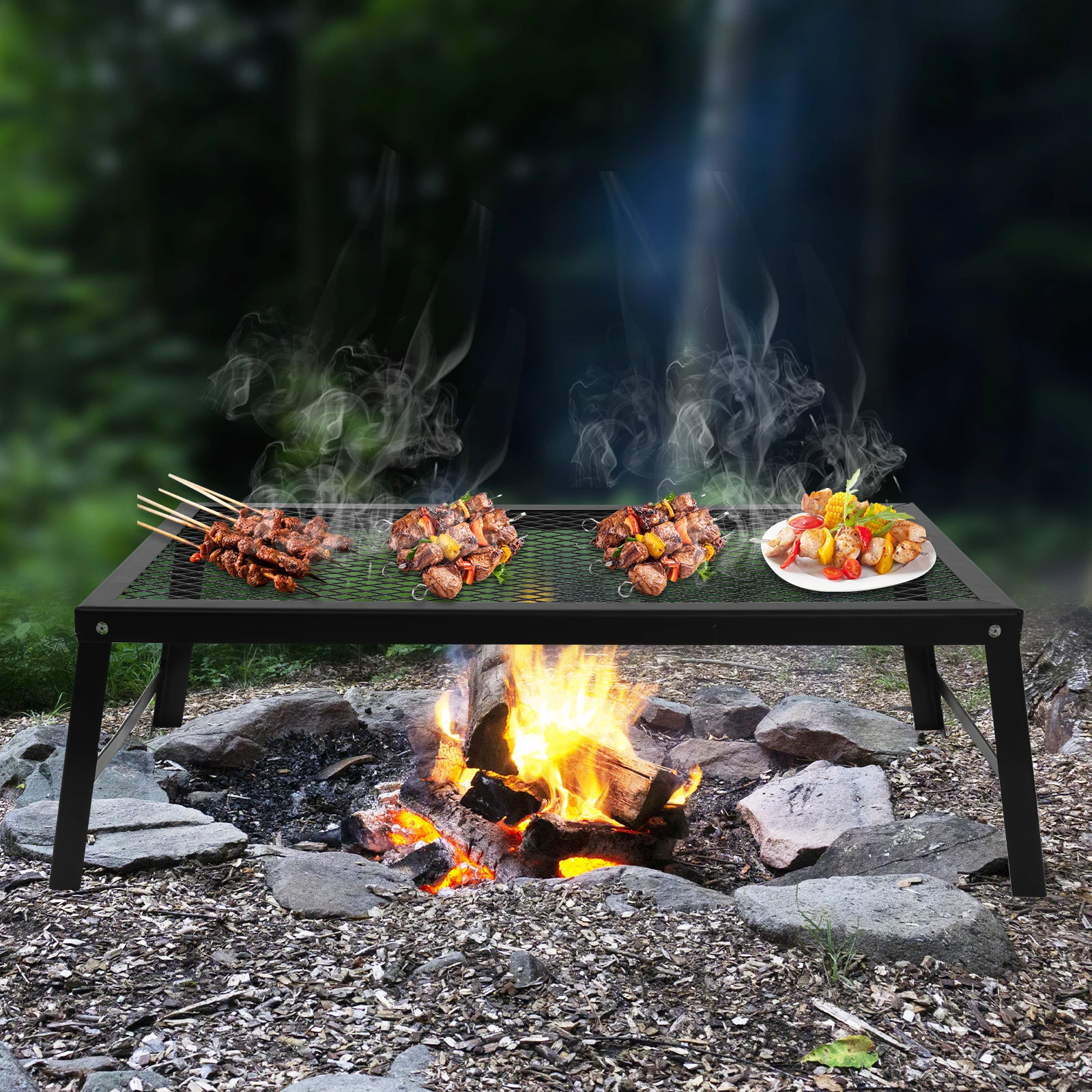 Support de barbecue portable avec capacité de charge de 20 kg (44 lb), table de filet de barbecue pliable et compacte pour pique-nique en plein air, arrière-cour et voyage