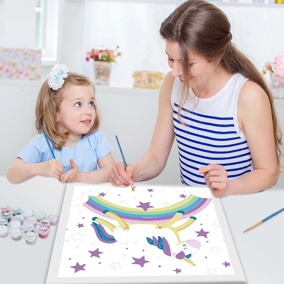 RUOPOTY Modern Painting By Numbers Picture Drawing Canvas Painting Rainbow Unicorn Coloring By Number Home Decors For Kids