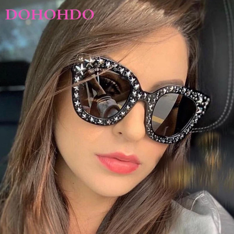 DOHOHDO Luxury Five-pointed Star Style Sunglasses Women Men Large Square Frame Classic Vintage Driving Sunglasses Eyewear UV400