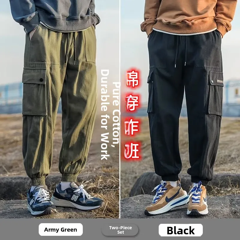 

Japanese Sle plus Size Fce Lined Loose Work Trousers Spring Autumn Military een Wear Resistant Cargo Pants with kets