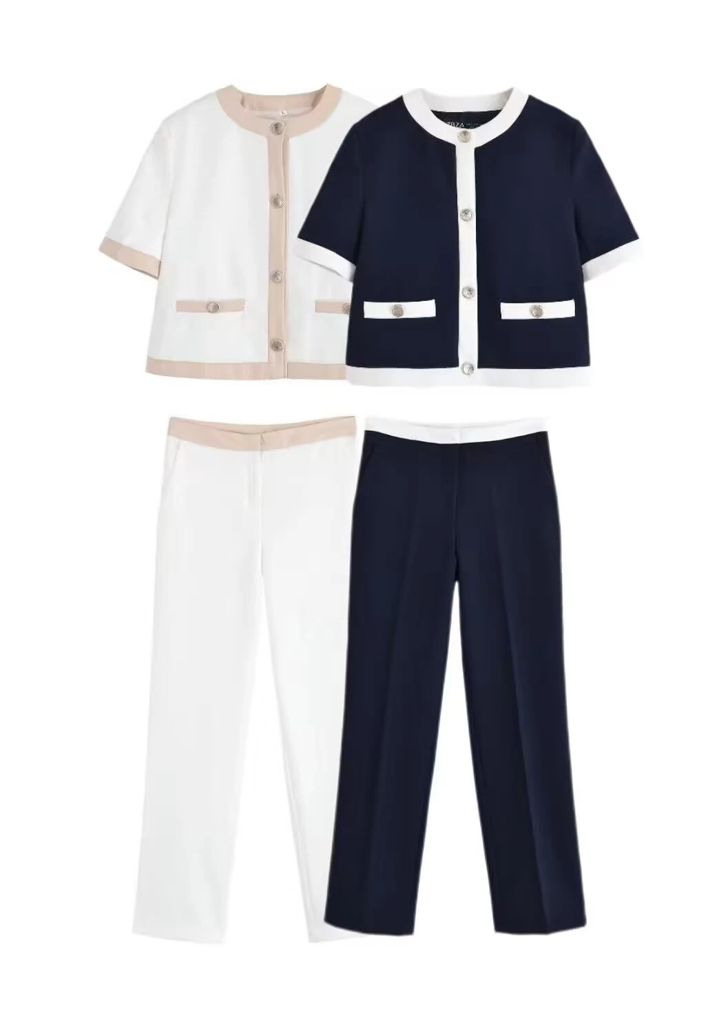 ملابس نسائية جديدة لخريف 2025 على الطراز الأوروبي والأمريكي سترة بأكمام قصيرة طقم سراويل مستقيمة الساق