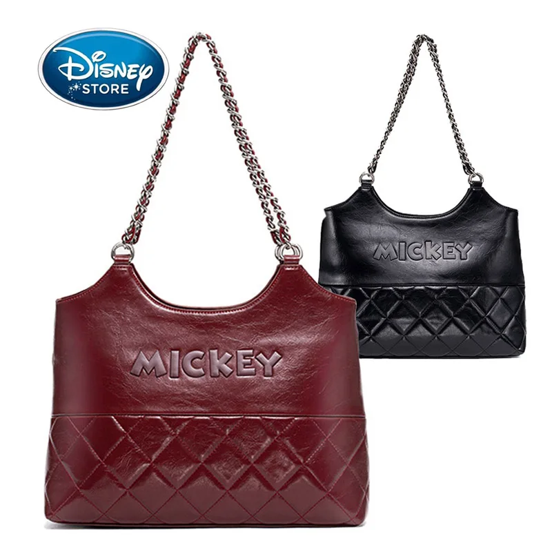 Disney Mickey Women Fashion Elegant Solid Color Shoulder Handbag Advanced PU Leather Armpit Bag Large Capacity Multifunctional