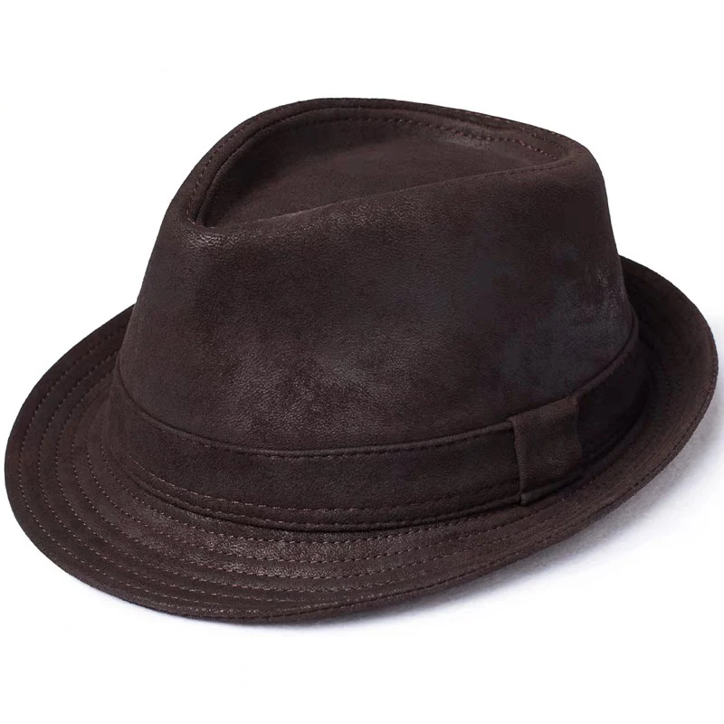 New 2024 Man High Quality Genuine Leather Formal Hat Jazz Gentleman Goat Skin Suede Short Brim Black/Brown Top Hat Malee