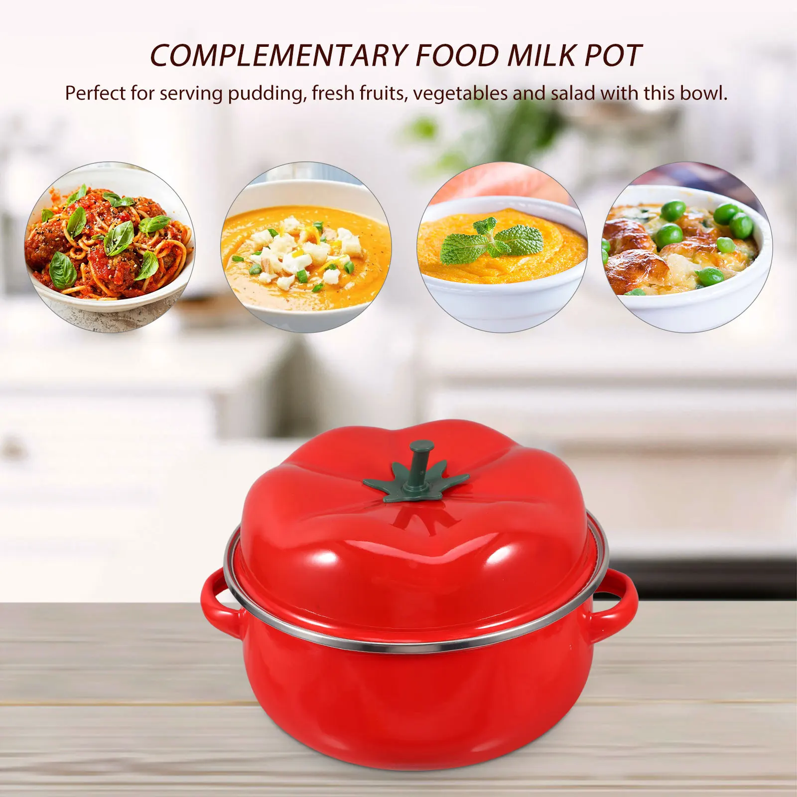 

Enamel Stew Pot 20Cm Tomato Red Dual Handle Lid for Soup Stew Hot Pot Cooking Multifunctional Induction Cookware Vintage Kitchen