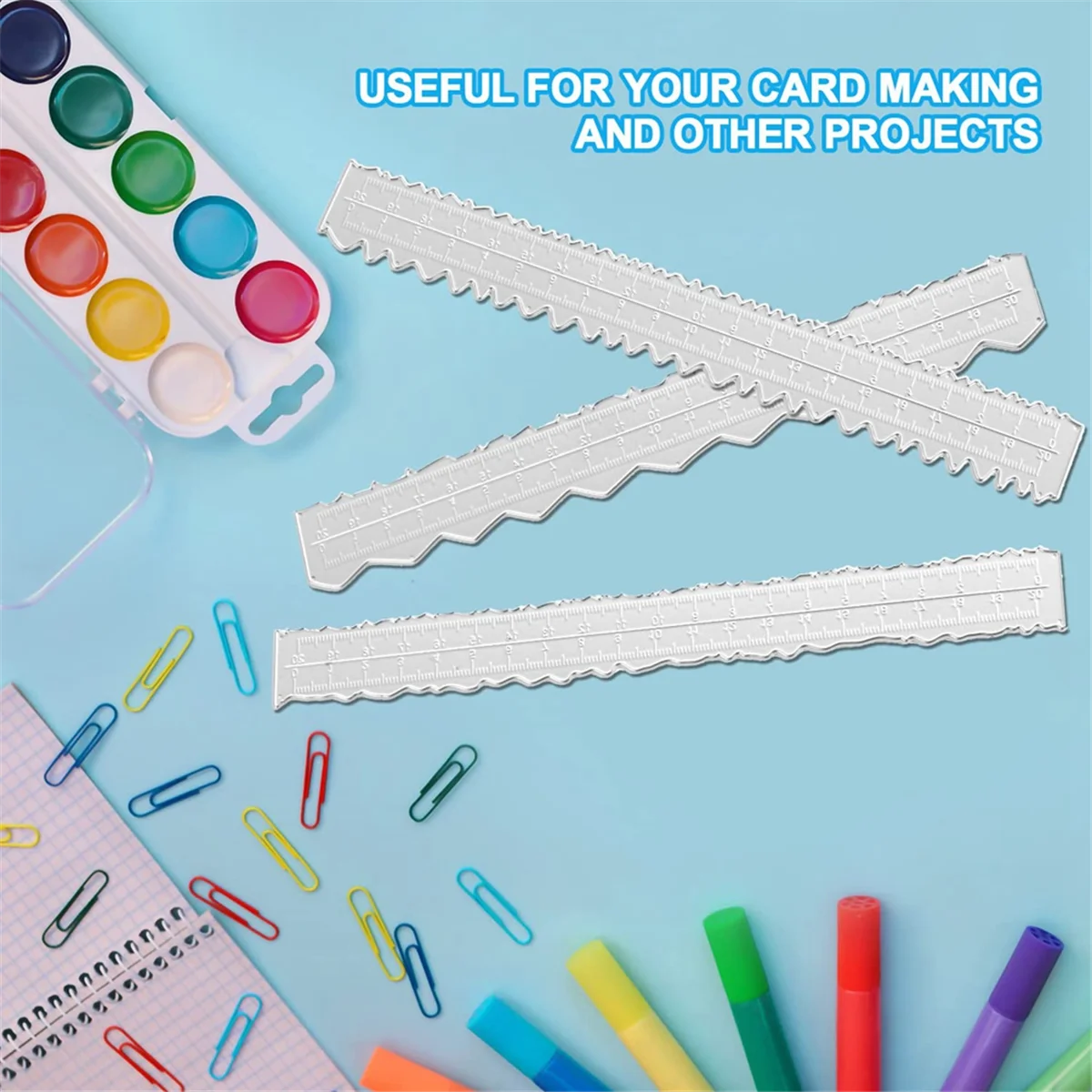 AT16 3 Styles Irregular Edge Ruler,Metal Craft Ruler Paper Tearing Ruler for Embossing with Scrapbook Jagged Edge Rulers