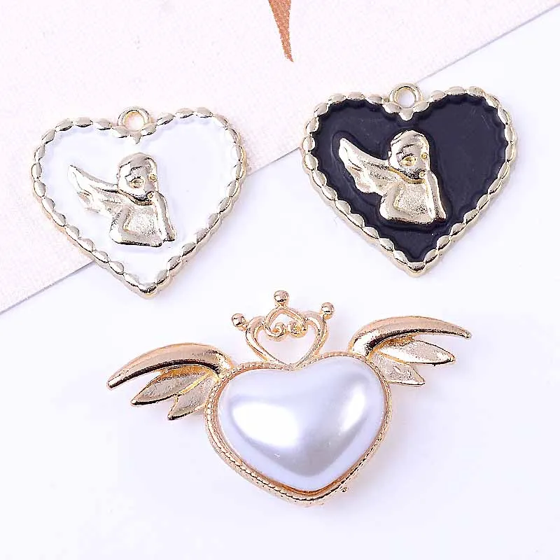 10 шт. Новые Подвески в виде сердца и крошечных ангелов, металлические кулоны с серебряным покрытием крылья, сказочный эльф, женское ожерелье, подарок для девушки, ювелирные изделия ручной работы