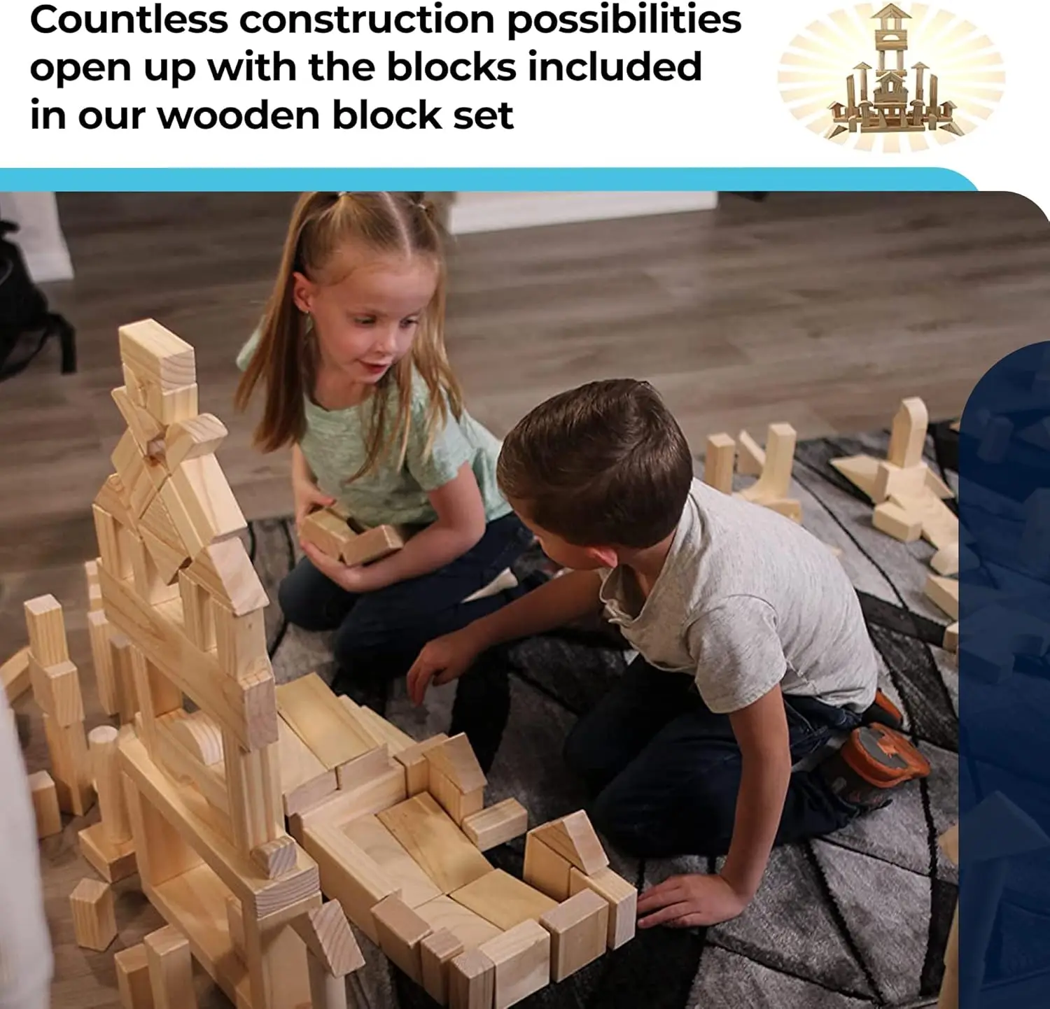 Standard-Bausteine für Kleinkinder mit Ablagefach (64 Stück), geschliffene Holzklötze für Kinder, Original STEAM und STEM