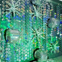 Silver Disco Party Decor Disco Ball Balloon Fringe Curtains Backdrop  4D Foil Star 70s 80s Disco Birthday Graduation Party Decor