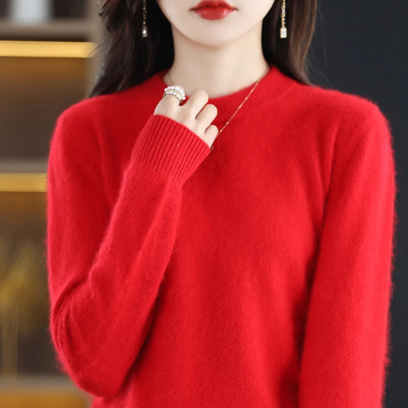 Autumn and Winter New Women\'s 100% Mink Cashmere Sweater O-Neck Knitted Pullover Casual Loose Large Basic Fashion Top