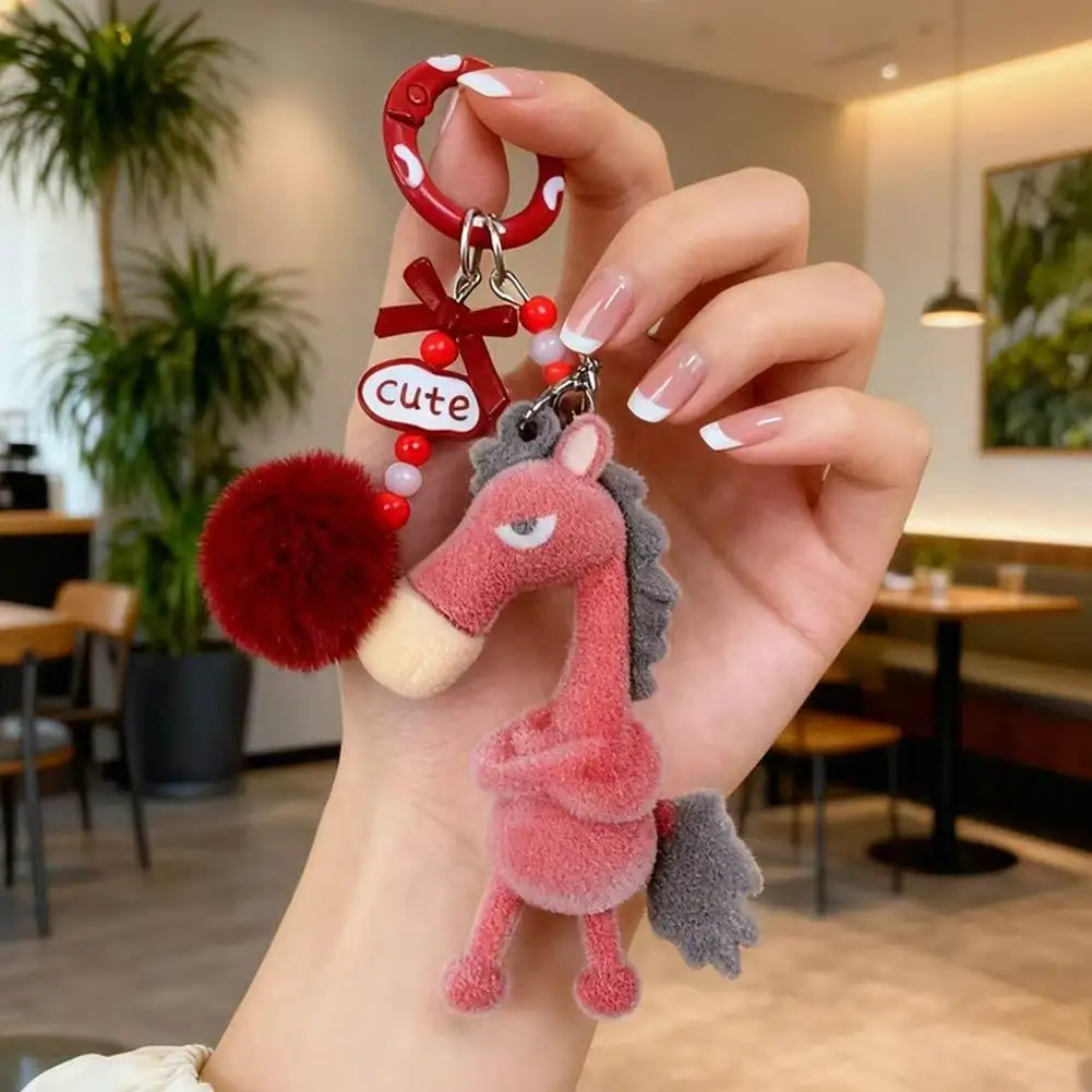 Cute Horse Keychain for Backpacks, 3 Inch Horse Plush Keychain Purse Charms for Girls Year of the Horse Plush Keyring Ornaments