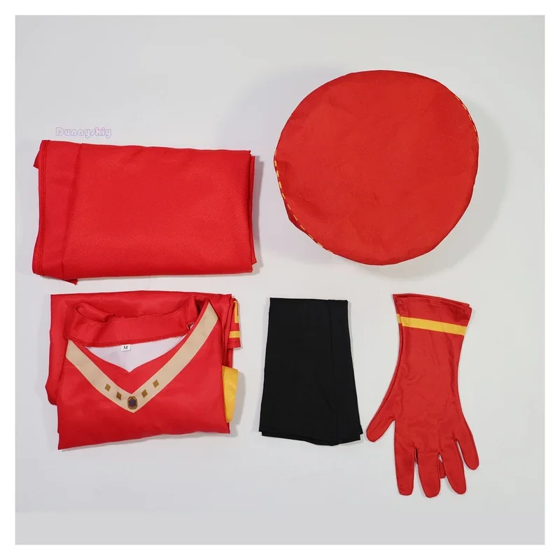 Lord Farquaad คอสเพลย์อะนิเมะเครื่องแต่งกายชุดเสื้อคลุมถุงมือหมวกชุดคอสเพลย์ยุคกลางปาร์ตี้ฮาโลวีนชุดสีแดงสําหรับเด็กผู้หญิงผู้ชาย