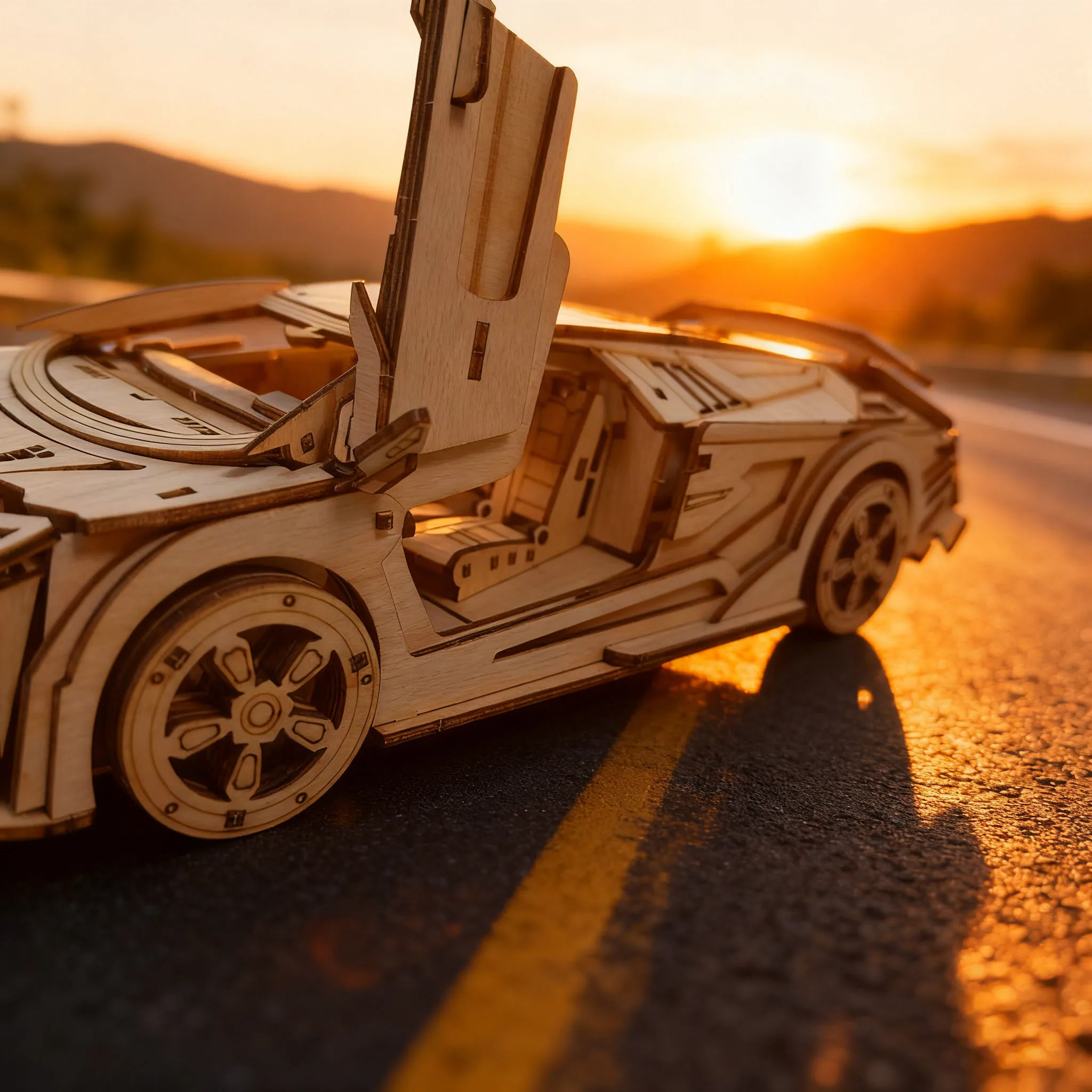 3D Wooden Puzzle Sports Car DIY Puzzle Model Kit Construction Fun Set Wooden Building Blocks Educational Birthday Gift