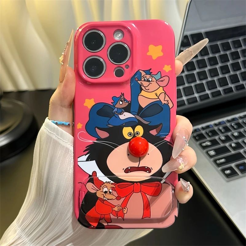 Фуксия Big Face Cat Disney Чехол для телефона с принтом Микки Мауса для iPhone 16, 15, 14, 13, 12, 11 Pro Max XR XS Max 7 8, защитный чехол