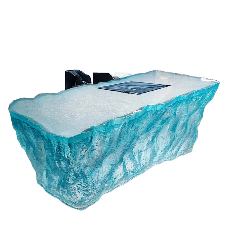 Artistic High-end Resin Glacier Crystal Bar Table Glass Top Transparent Luminous Design for Club Commercial Home Bar Villa Decor