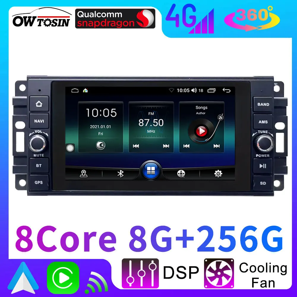 4G WiFi Android 13 8G+256G Car Radio For Jeep Grand Cherokee Compass Commander Wrangler 300C Bluetooth 5.0 GPS CarPlay Stereo
