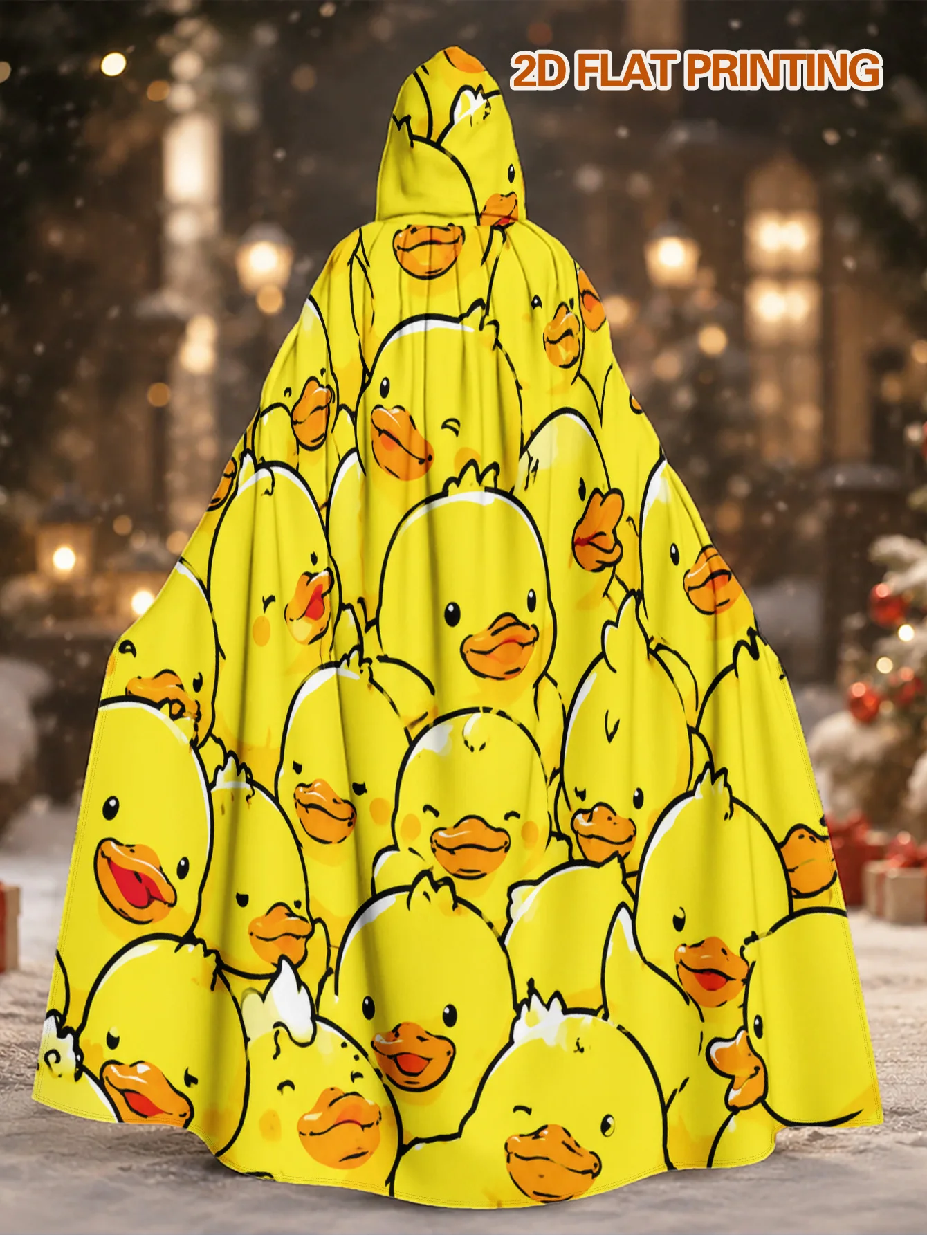 Adult Halloween And Christmas Costume Cape with Cute Yellow Ducklings Design Long Hooded Polyester Robe for Fantasy