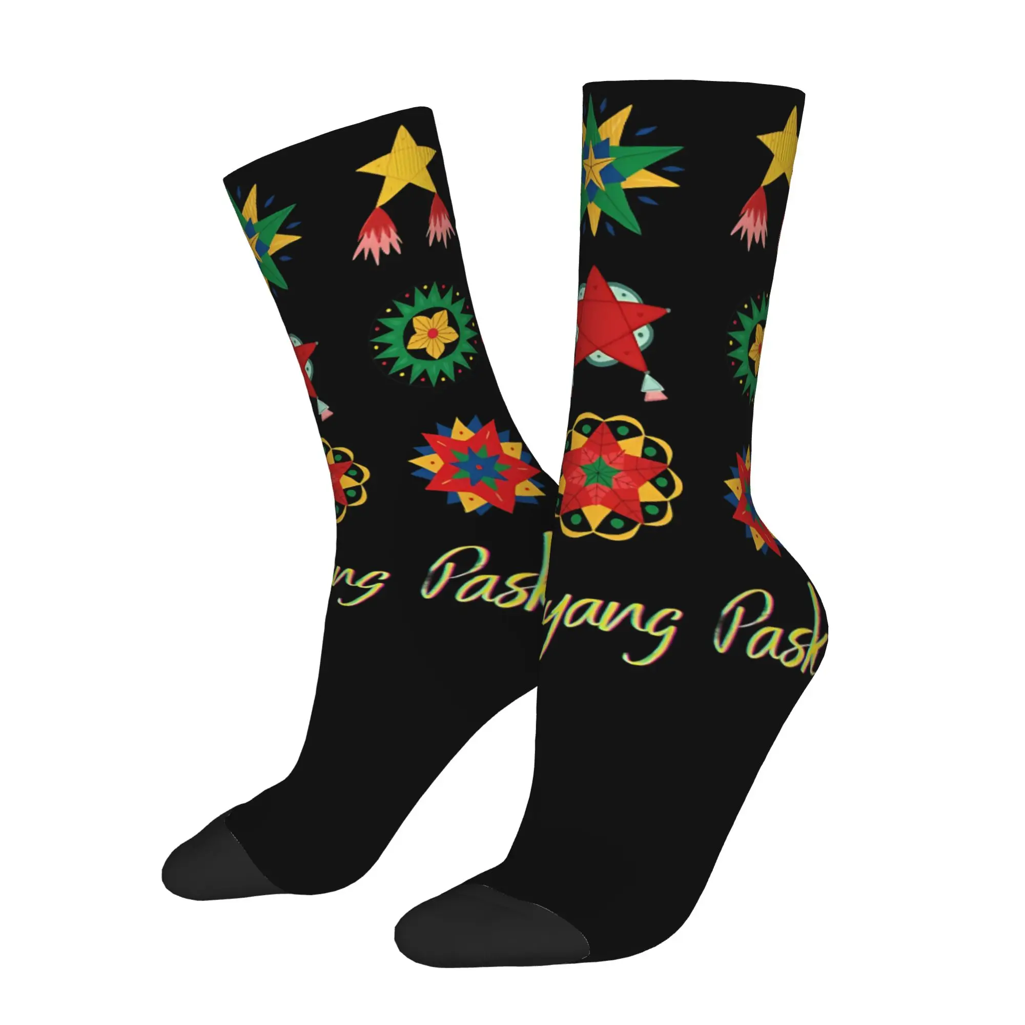Philippines Christmas Parol Socks Men's Women's Polyester Maligayang Pasko Socks Spring Summer Autumn Winter Middle Tube Socks