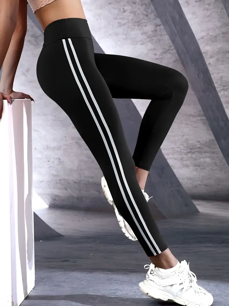High-waisted elastic leggings for women spring and autumn thin double-bar tight tight-fitting small feet running sports nine-in
