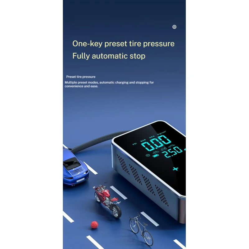 ضاغط السيارة المحمول اللاسلكي 	 حاقن الهواء شاشة ديجيتال ذكية تعمل باللمس منفاخ الإطارات للدراجات النارية دراجة الكرة