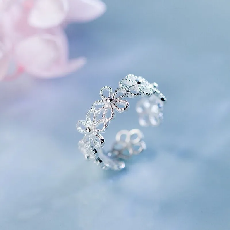 

Новинка: регулируемые кольца из стерлингового серебра 925 пробы с ажурным цветочным узором для женщин, обручальные кольца, винтажные роскошные ювелирные украшения.