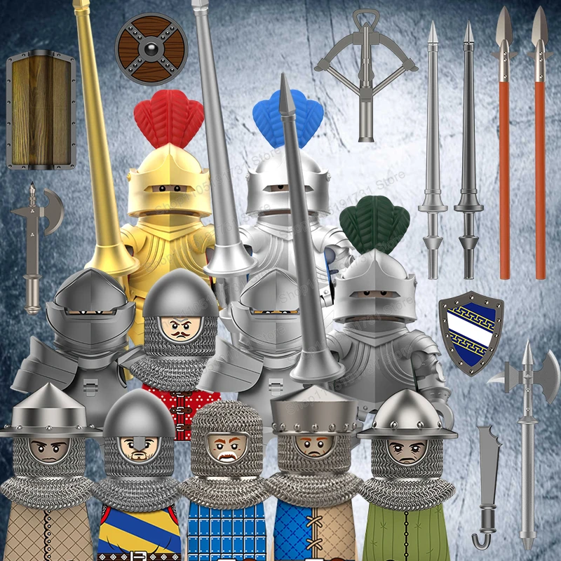 

MOC Crossbow soldiers Heavy Armor Knights mini Action Figures Helmet Military War Building Blocks Accessories Kids Toys Gifts