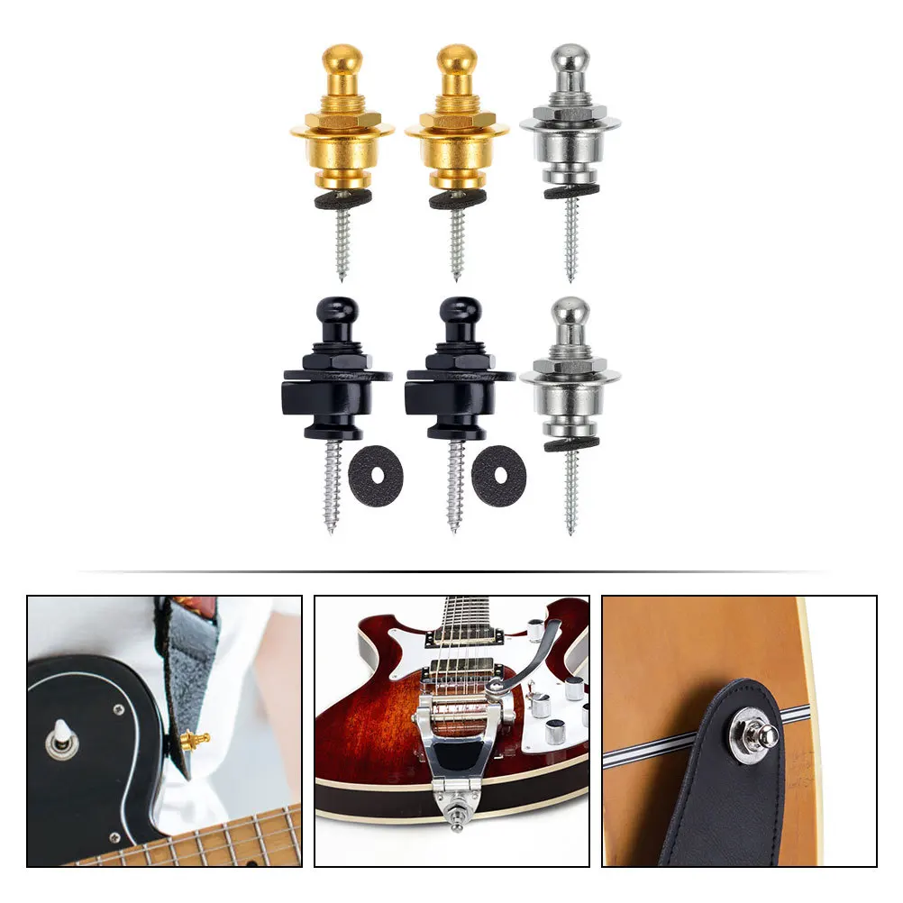 

6Pcs Guitar Strap Locks Alloy Metal Buttons Durable Non-Skid Strap Pegs for Electric Guitar Bass Ukulele Instrument Lock