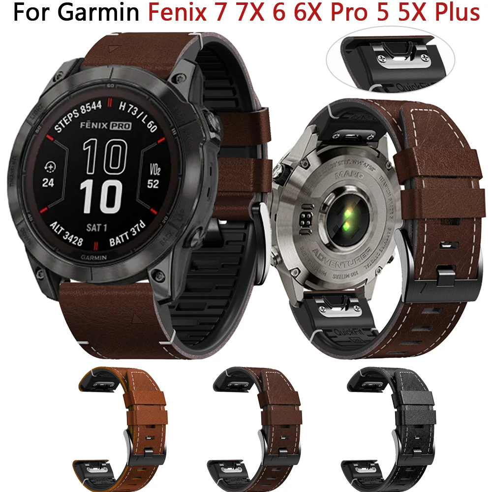 

Ремешок для наручных часов Quickfit, кожаный браслет для Garmin Fenix 7 7X 6 6X Pro 5 5X Plus 3 3HR Epix Gen 2 Mk2i 22 мм 26 мм