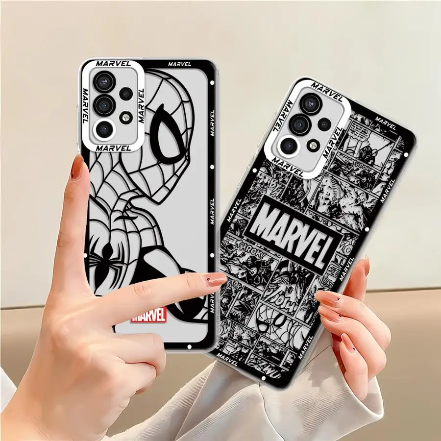 Marvel SpiderMan Logo Phone Case for Samsung Galaxy A35 A55A53 A54 A73 A34 A33 A25 A24 A13 A14 A15 Soft Transparent Cover