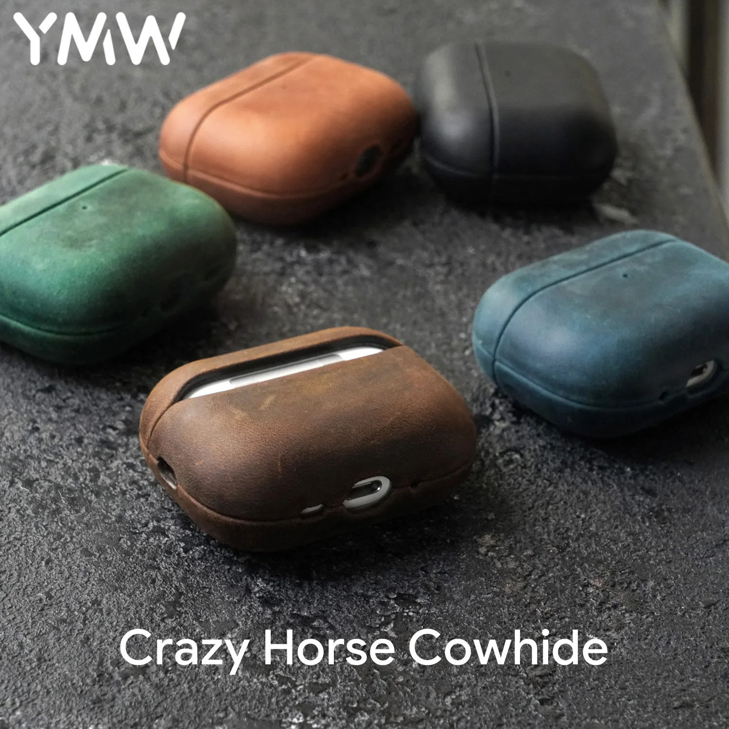 YMW Crazy Horse Genuine Leather Case for AirPods Pro 3 2 Luxury Cowhide Cases Wireless Bluetooth Headset Cover